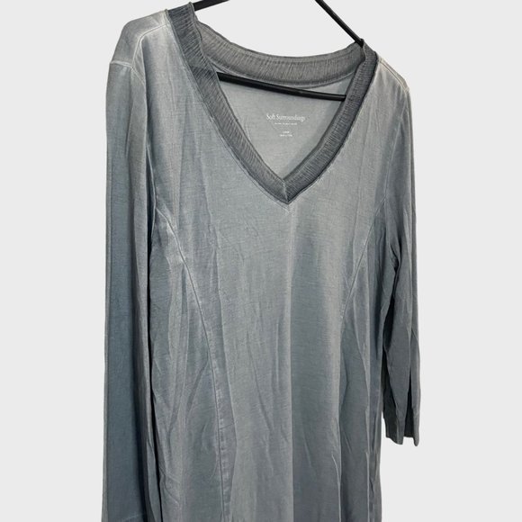 Soft Surrounding Fleur-De-Lis V-Neck Tunic Women's Large Gray 3/4 Sleeve Stretch - Picture 4 of 12